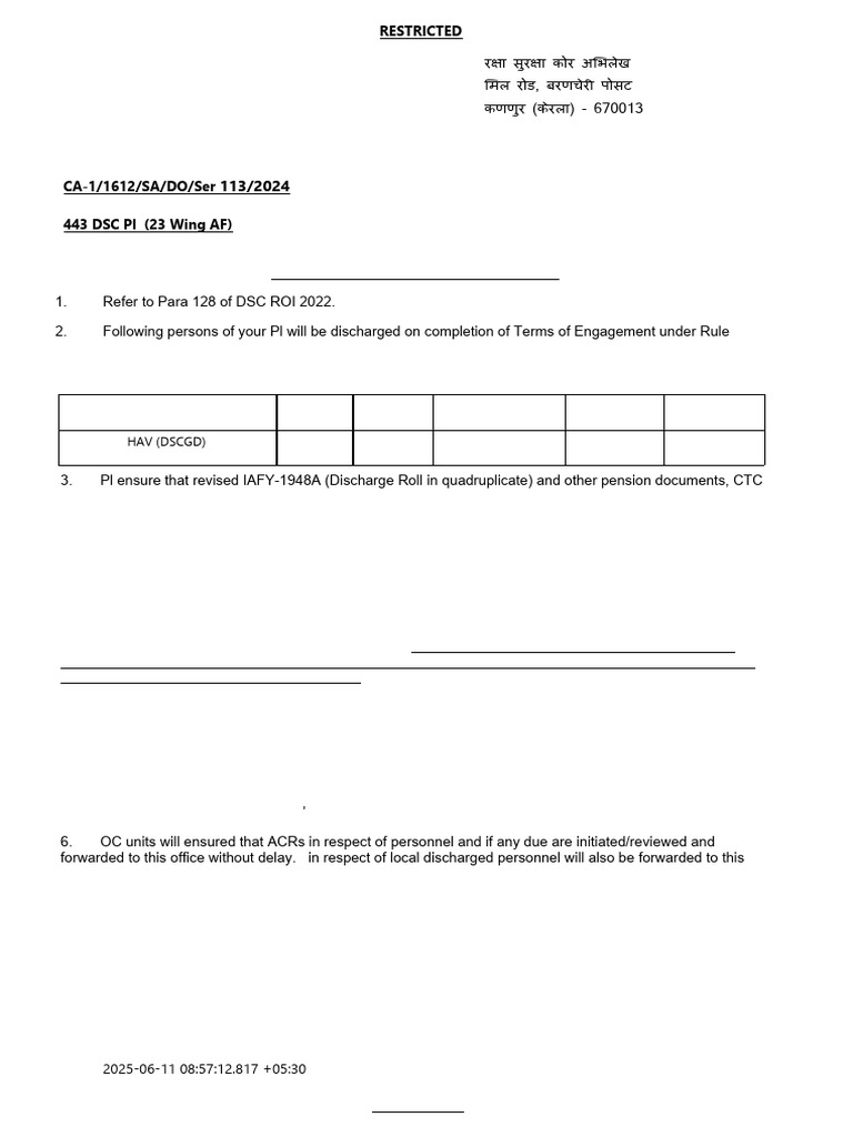 DSC Discharge Order and Procedures | PDF