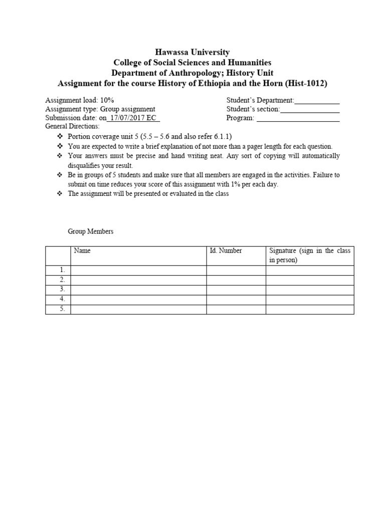 History Assignment on Ethiopian Socio-Politics | PDF