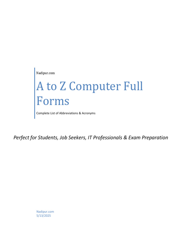 A To Z Computer Full Forms Abbreviations List | PDF | Random Access ...