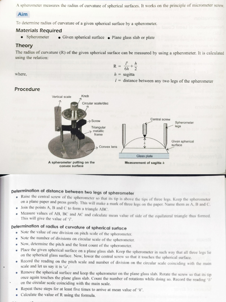 Measure Radius of Curvature with Spherometer | PDF | Triangle | Sphere
