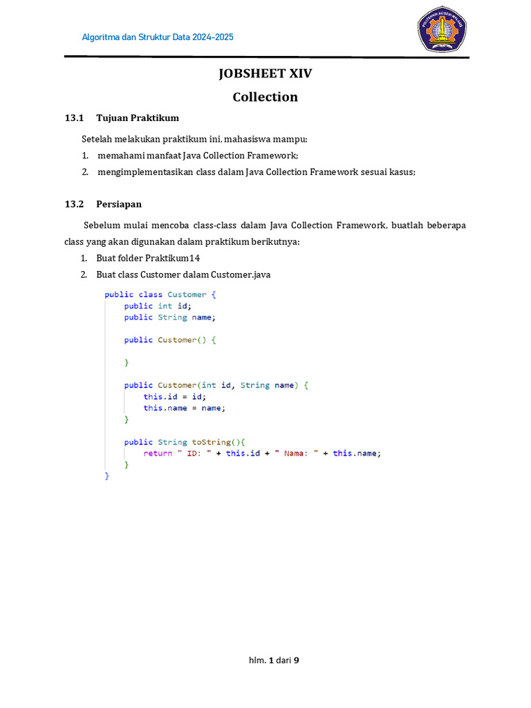 Praktikum Java Collection Framework 2024 | PDF
