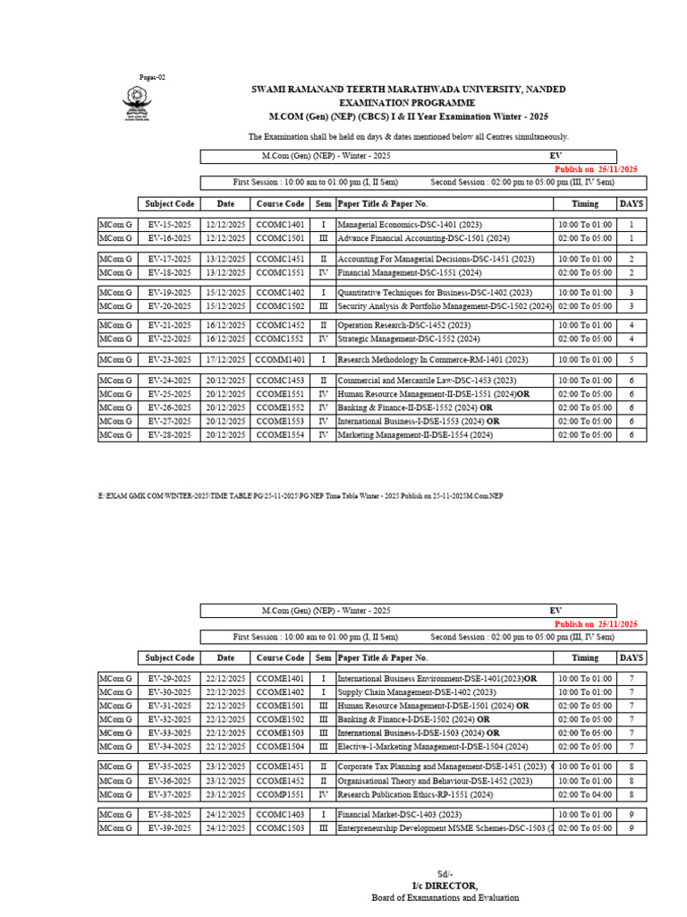 M.Com Winter 2025 Exam Schedule | PDF | Business | Methodology
