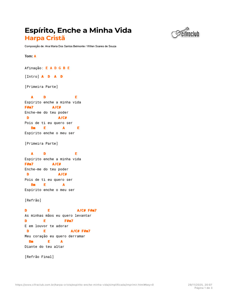 Letra e Acordes: Espírito Enche Minha Vida | PDF