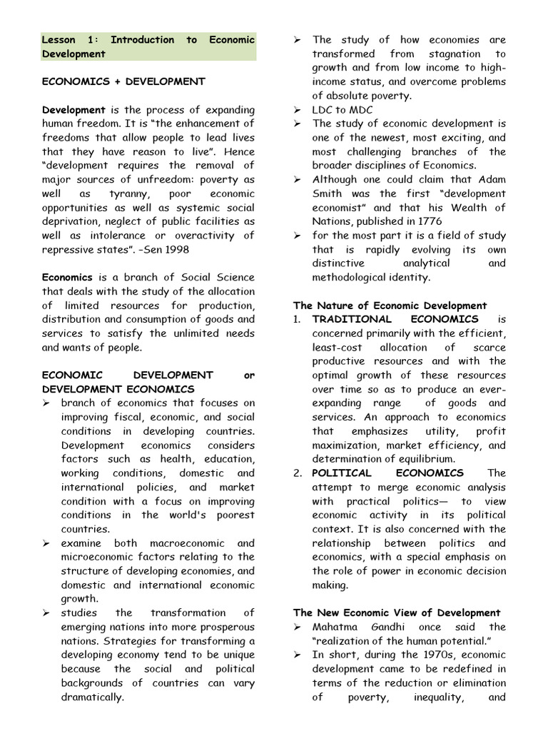Introduction to Economic Development | PDF | Gross Domestic Product ...