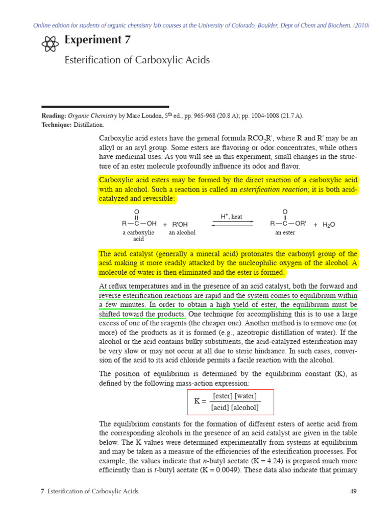 Esterification of Carboxylic Acids Lab | PDF | Ester | Carboxylic Acid