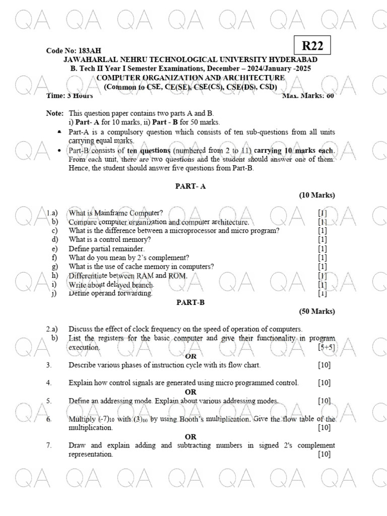 Computer Organization Exam Paper 2024 | PDF | Cpu Cache | Multiplication