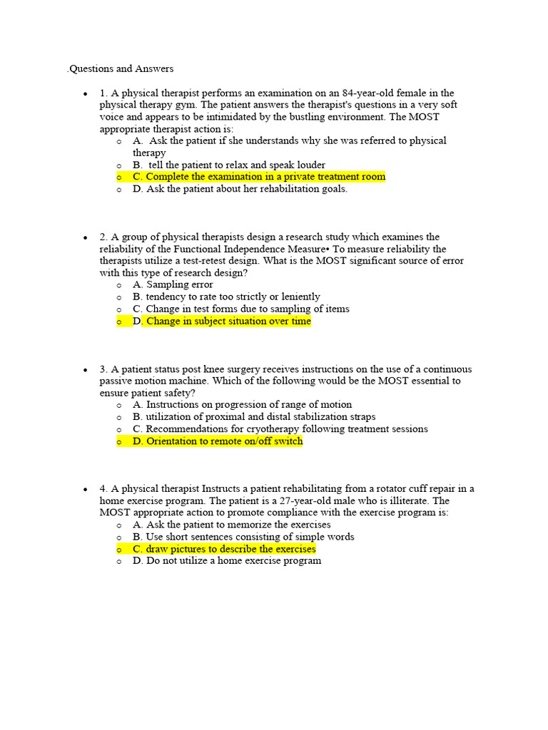Physical Therapy Exam Questions & Answers | PDF | Physical Therapy | Vein