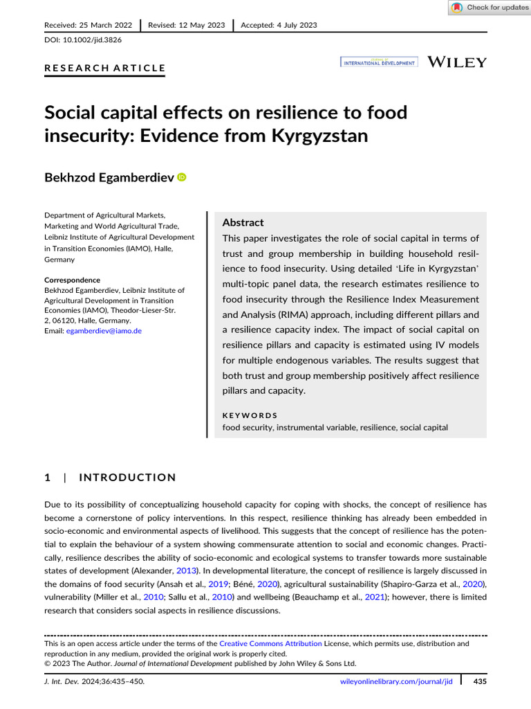 Social Capital and Food Insecurity Resilience | PDF | Structural ...