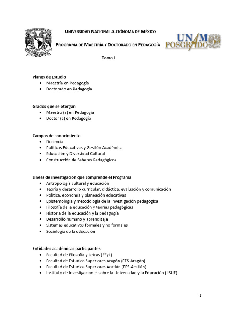 Planes de Estudio en Pedagogía UNAM | PDF | Pedagogía | Plan de estudios