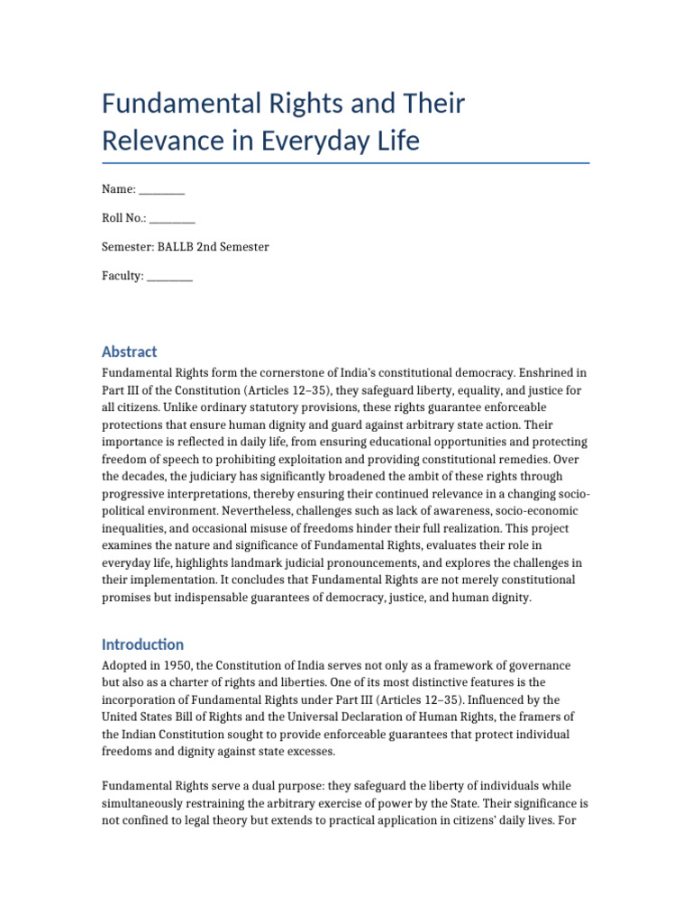 Fundamental Rights Project Rewritten | PDF | Universalism | Social Policy