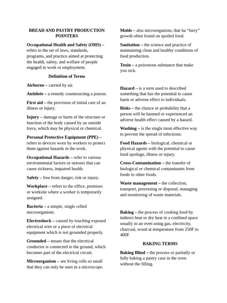 OHS Guidelines for Baking Safety | PDF | Occupational Safety And Health ...