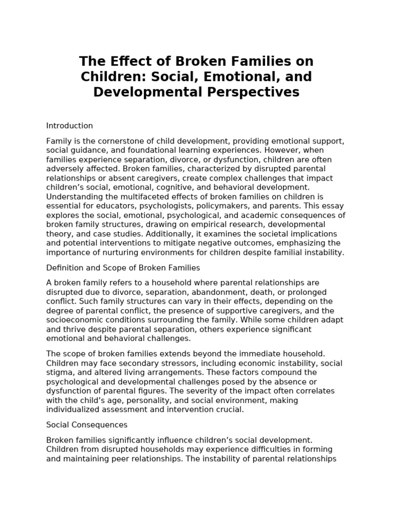 Impact of Broken Families on Children PDF Psychological Resilience