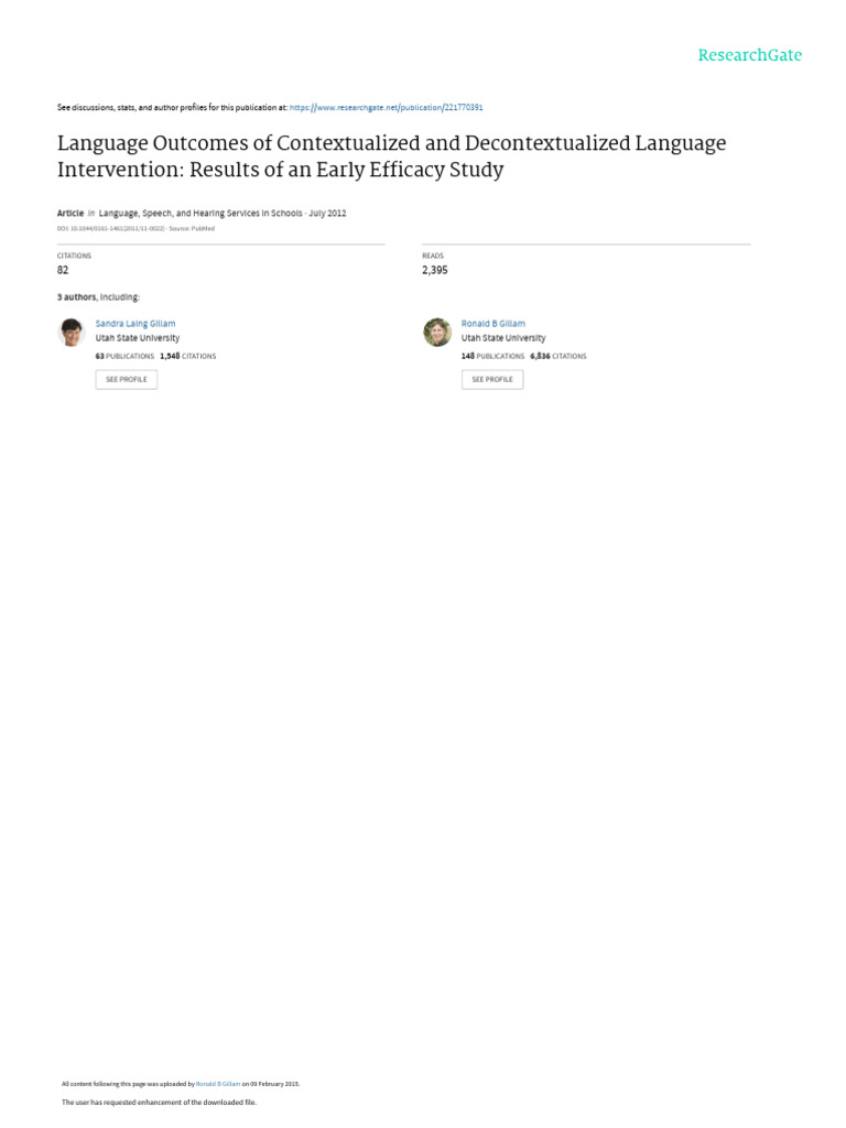 Language Outcomes of Contextualized and Decontextu | PDF | Intelligence ...