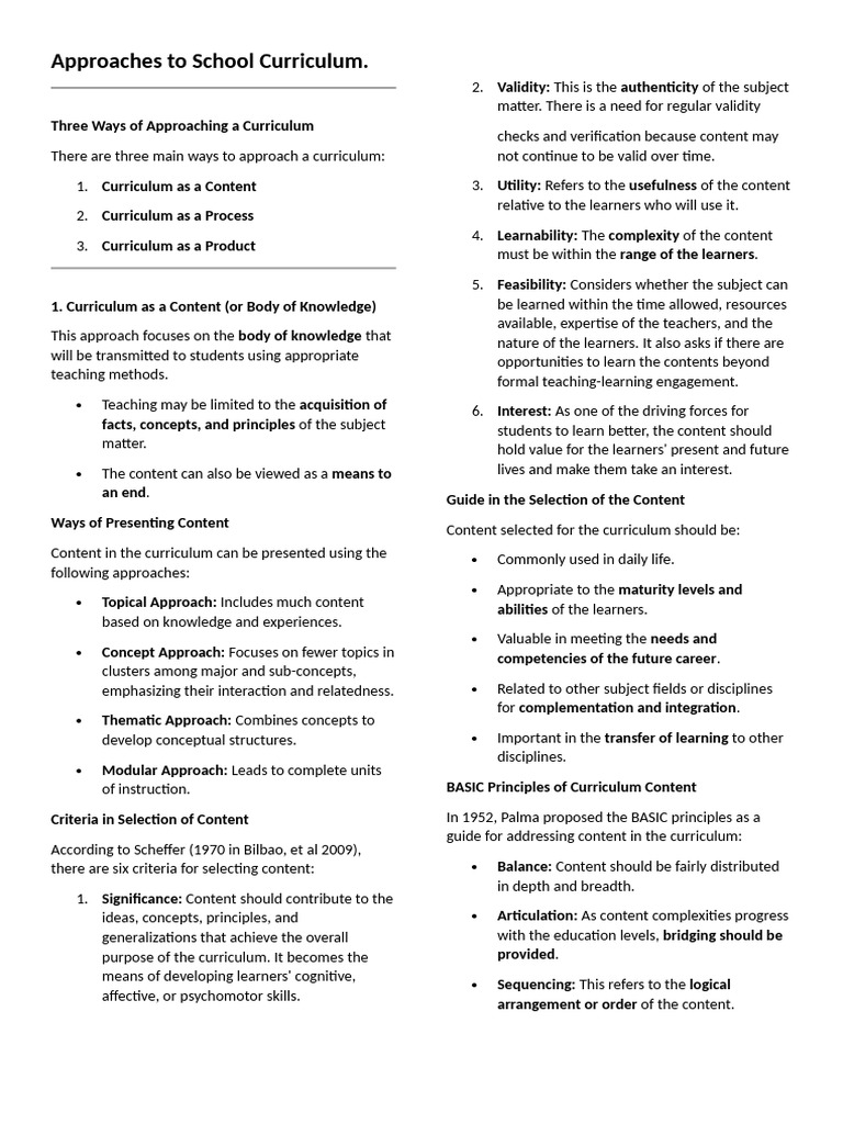Curriculum Approaches Explained | PDF | Curriculum | Learning