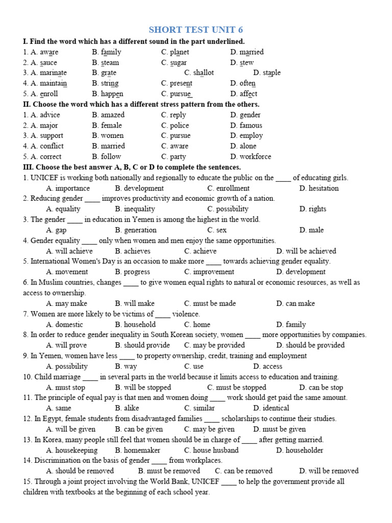 Gender Equality and Women's Roles Test | PDF | Gender Role | Gender