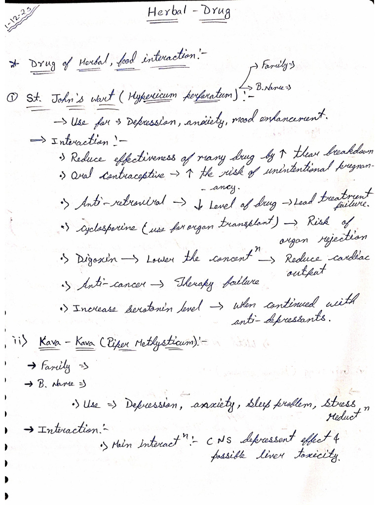 Herbal Drug Interaction - Concise Notes | PDF