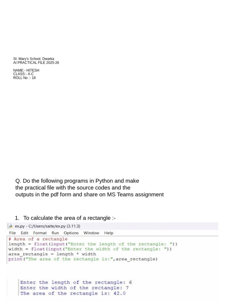 Python Practical File for Class X-C | PDF