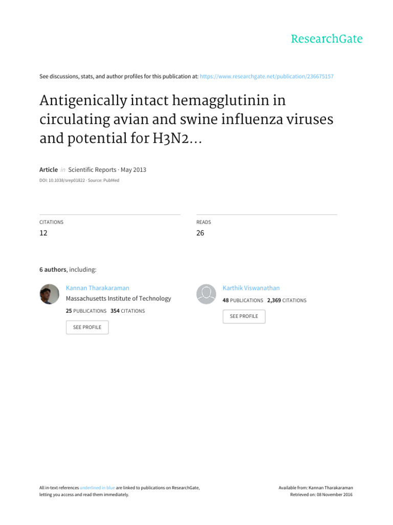 Antigenically Intact Hemagglutinin in Circulating | PDF | Influenza ...