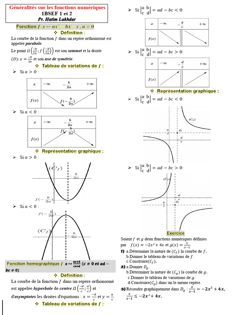 Paraboles et hyperboles : étude graphique | PDF