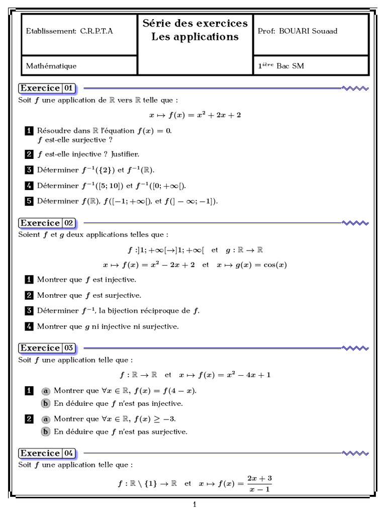 Exercices sur les applications mathématiques | PDF | Relations ...
