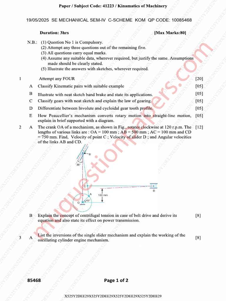 Be Mechanical Engineering Semester 4 2025 May Kinematics of ...