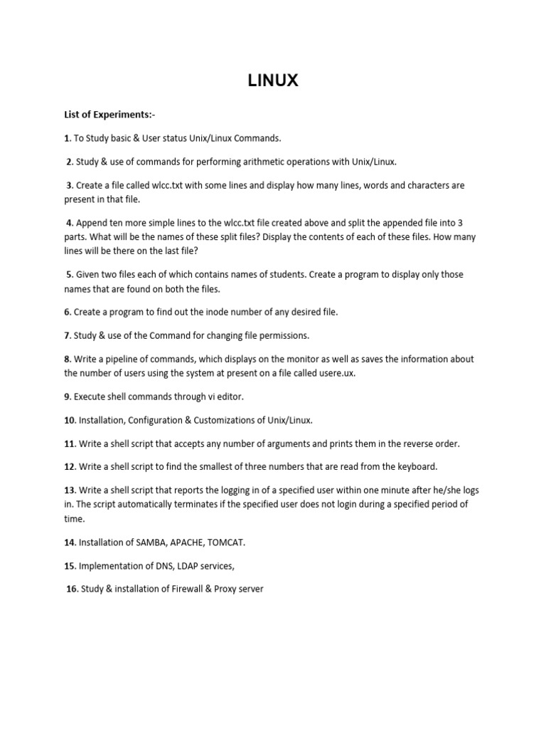 LINUX Lab Manual Questions | PDF