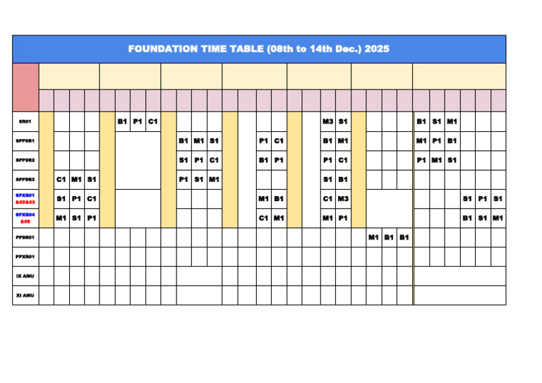 Foundation Time Table: Dec 8-14, 2025 | PDF