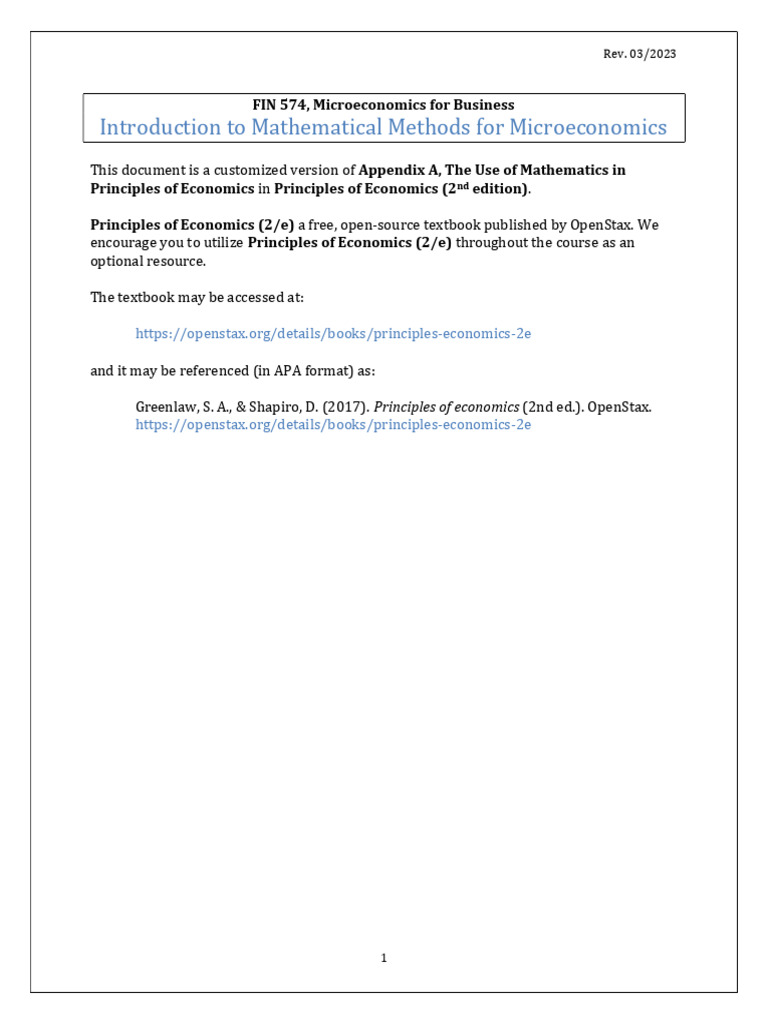 FIN574 Intro to Math Methods for Microeconomics | PDF | Line (Geometry ...