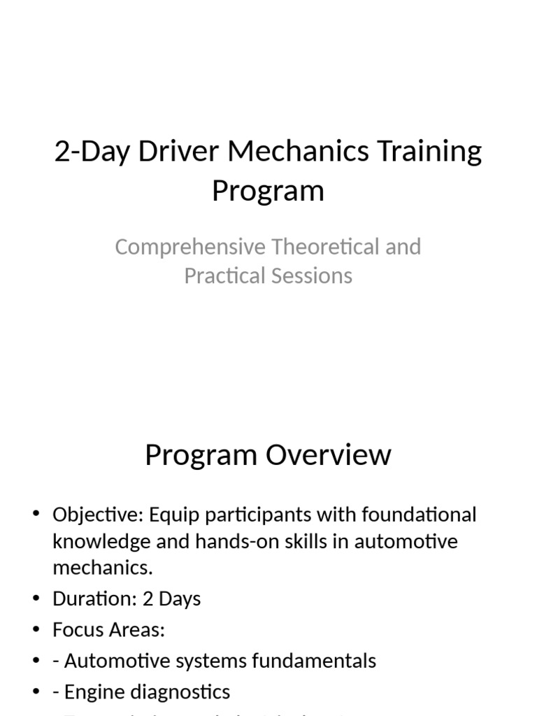 2-Day Automotive Mechanics Training | PDF | Motor Vehicle | Vehicles