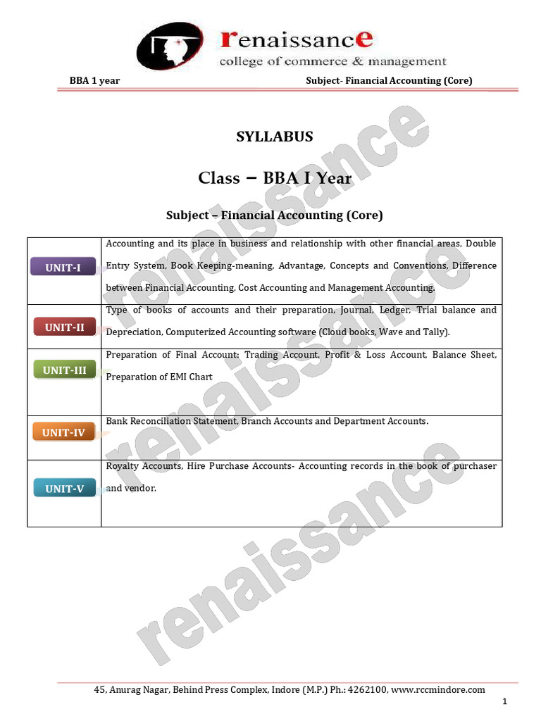 BBA Financial Accounting Syllabus Overview | PDF | Debits And Credits ...