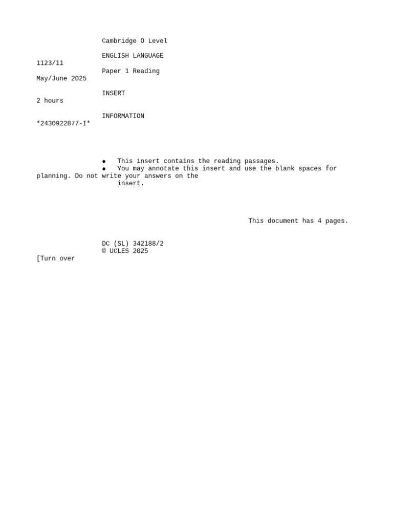 O Level English 1123 s25 Insert 11 With TEXT A | PDF | Swimming Pool ...