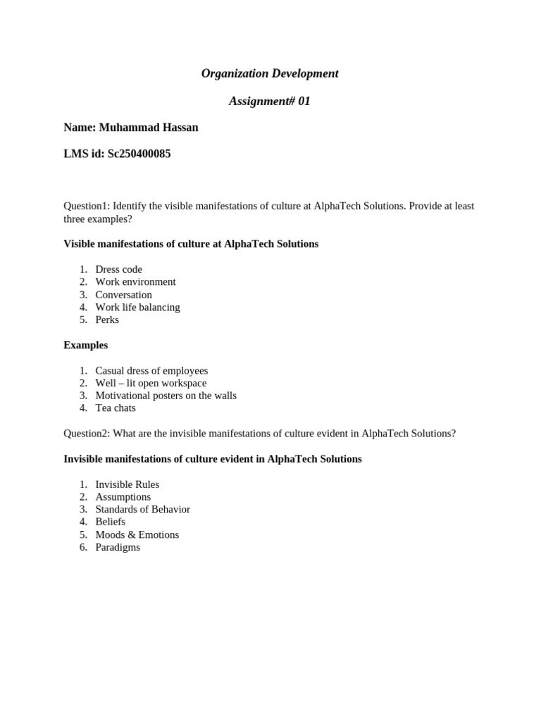 Culture Manifestations at AlphaTech Solutions | PDF