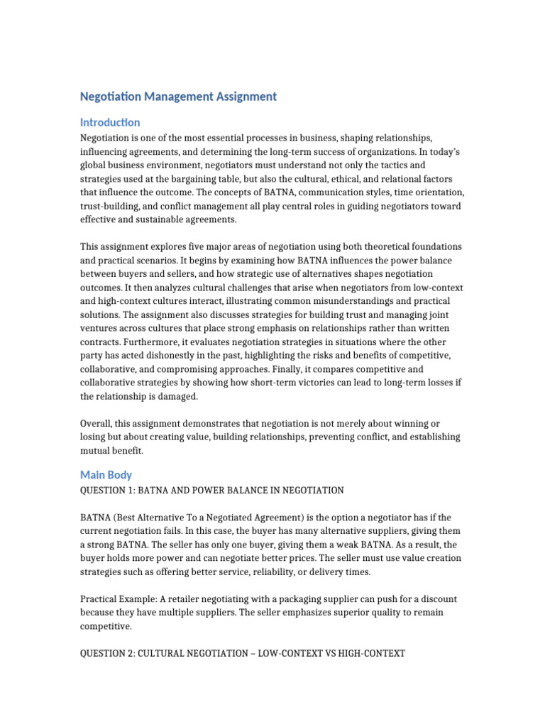 Correct Negotiation Assignment | PDF | Negotiation | Human Communication