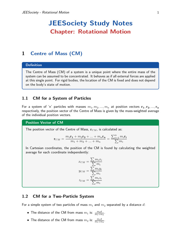Com and rotation short notes | PDF | Rotation Around A Fixed Axis | Torque