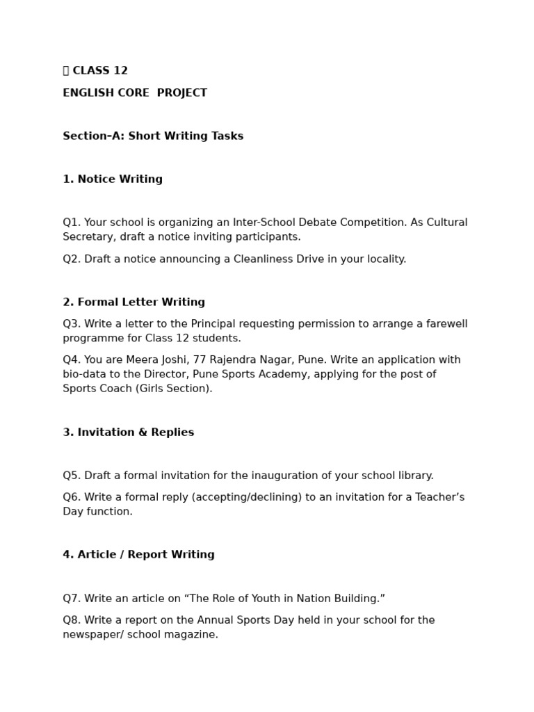 Class 12 English Core Project Guide | PDF