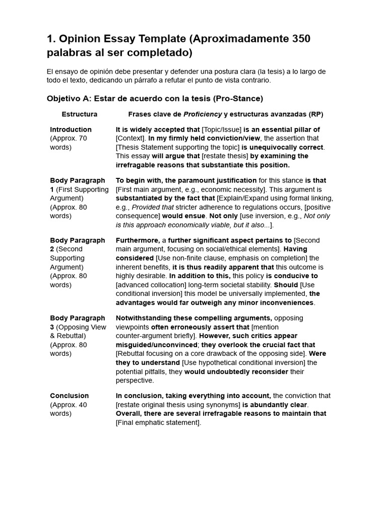 Opinion Essay and For/Against Templates | PDF | Adolescence | Well Being