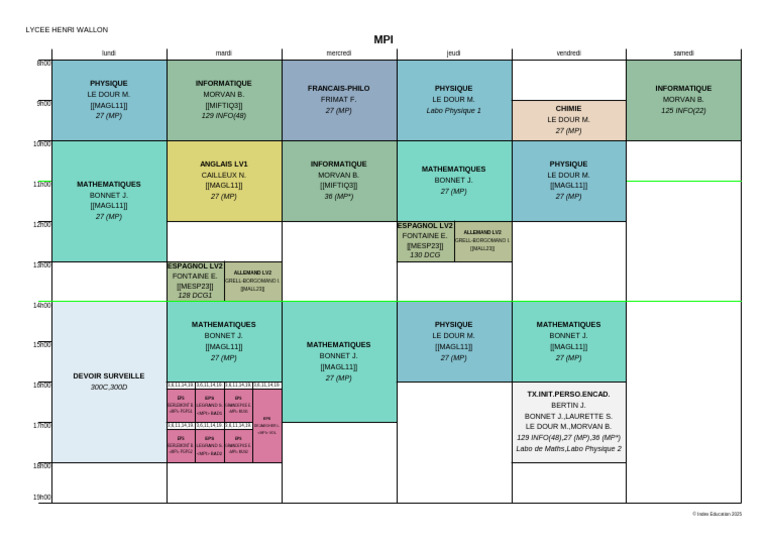 Emploi du temps des cours MPI 2025 | PDF