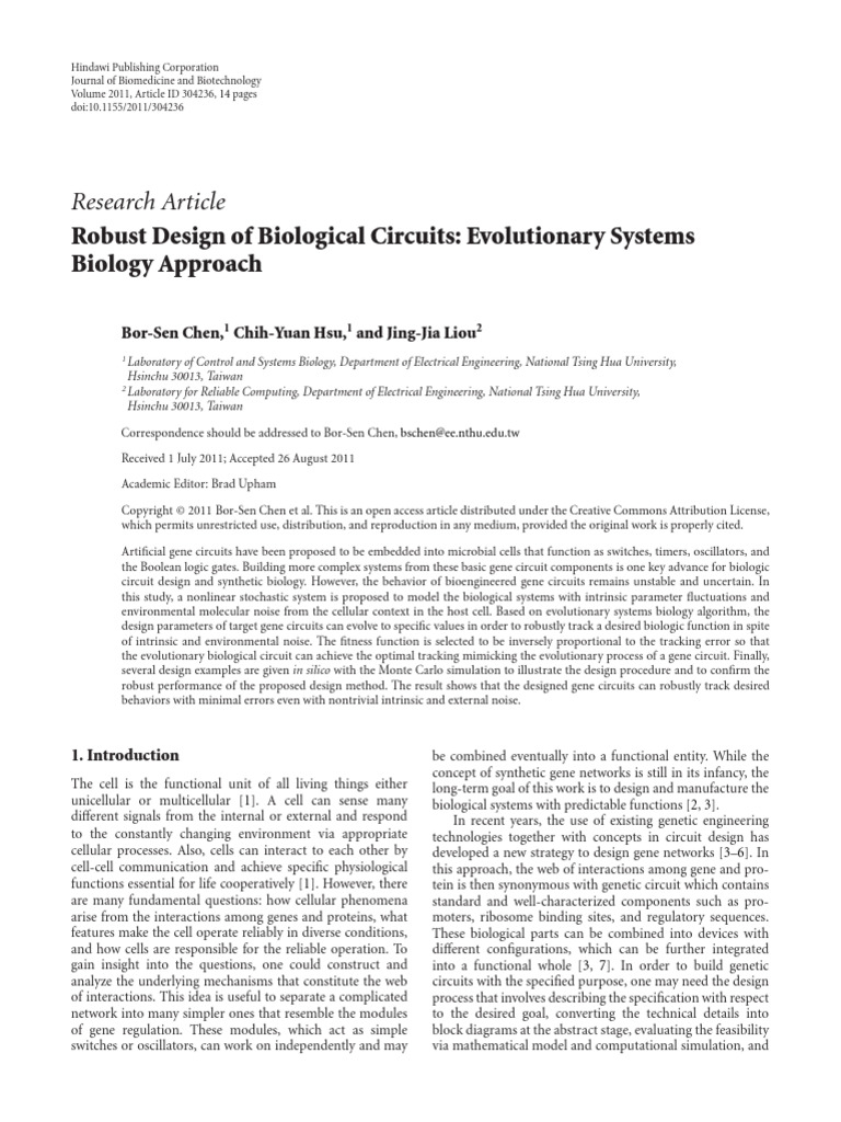 Robust Design of Biological Circuits: Evolutionary Systems Biology ...