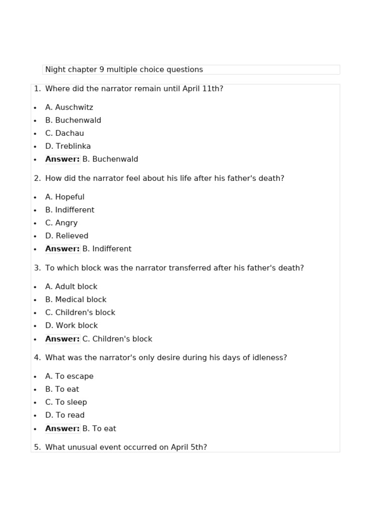 Night Chapter 9 Quiz Questions | PDF | Schutzstaffel | World War II