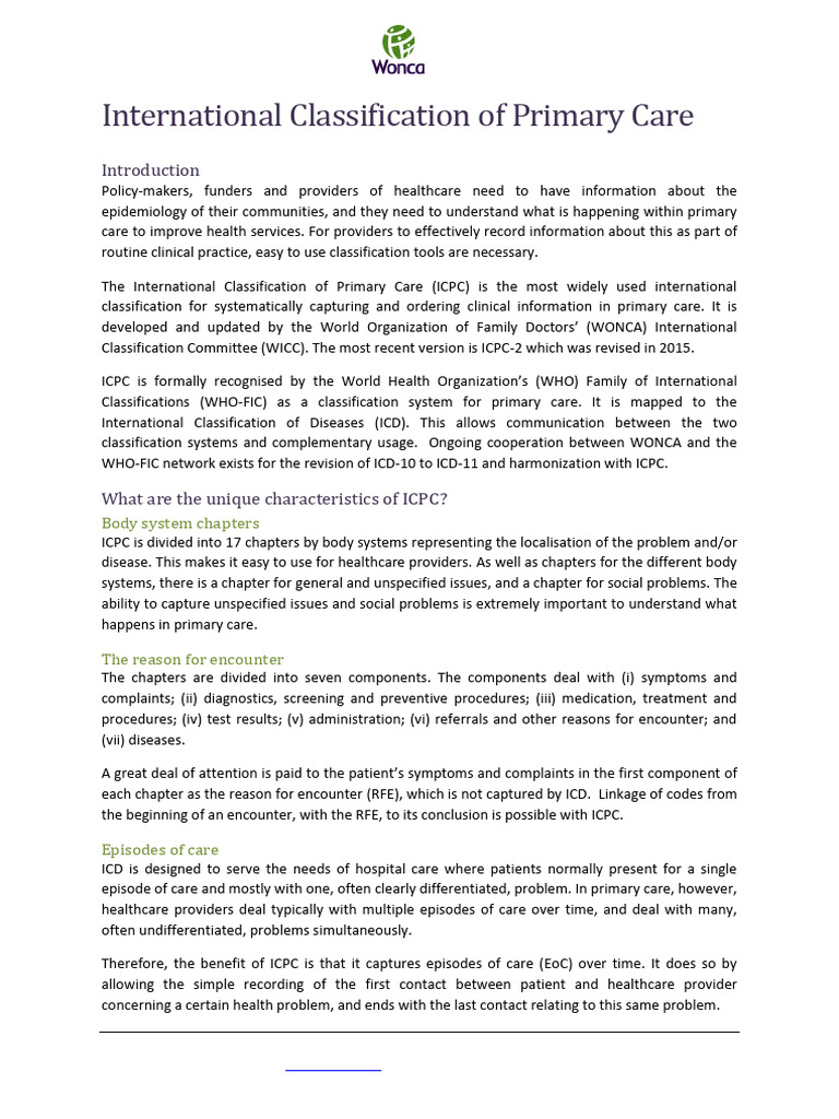 International Classification of Primary Care | PDF | Health Care ...