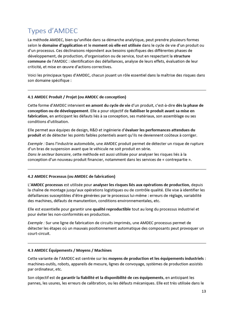 Types d'AMDEC et leurs applications | PDF | Risque | Sécurité