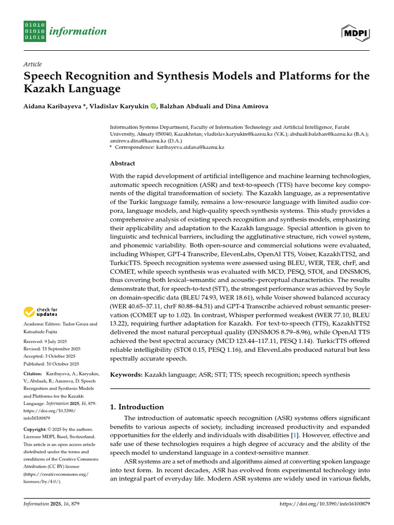Kazakh Language Speech Models Overview | PDF | Speech Recognition ...