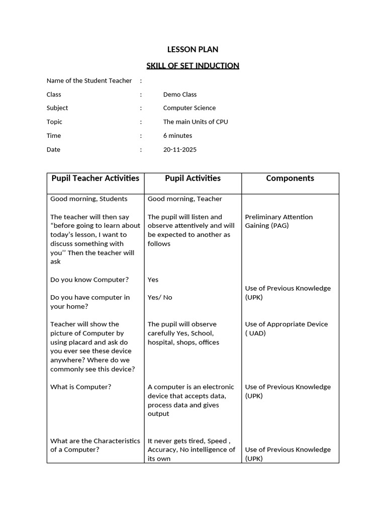 CPU Units Lesson Plan for Teachers | PDF | Input/Output | Central ...