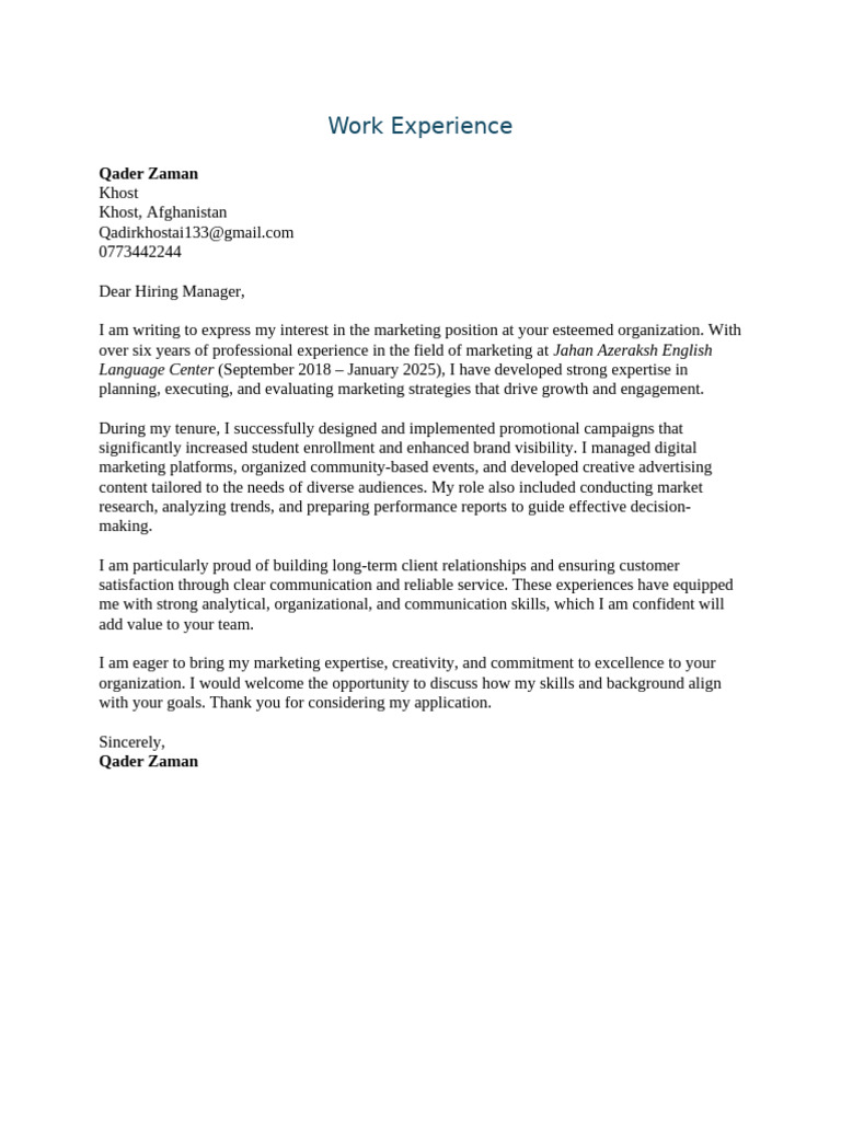 Work Experience | PDF