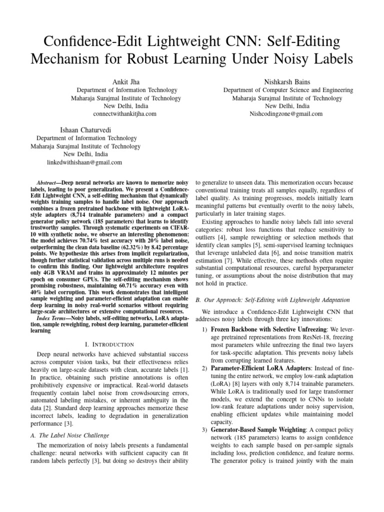 Robust Learning with Confidence-Edit CNN | PDF | Deep Learning | Robust ...