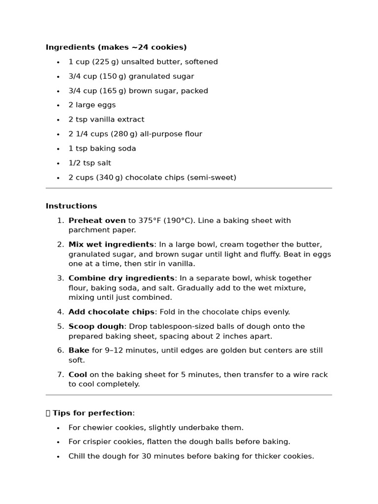 Classic Chocolate Chip Cookie Recipe | PDF