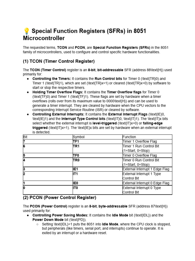 8051 Microcontroller SFRs Explained | PDF | Central Processing Unit ...