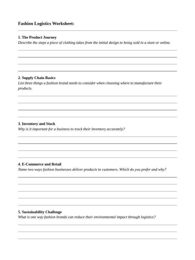 Fashion+Logistics+Worksheet | PDF