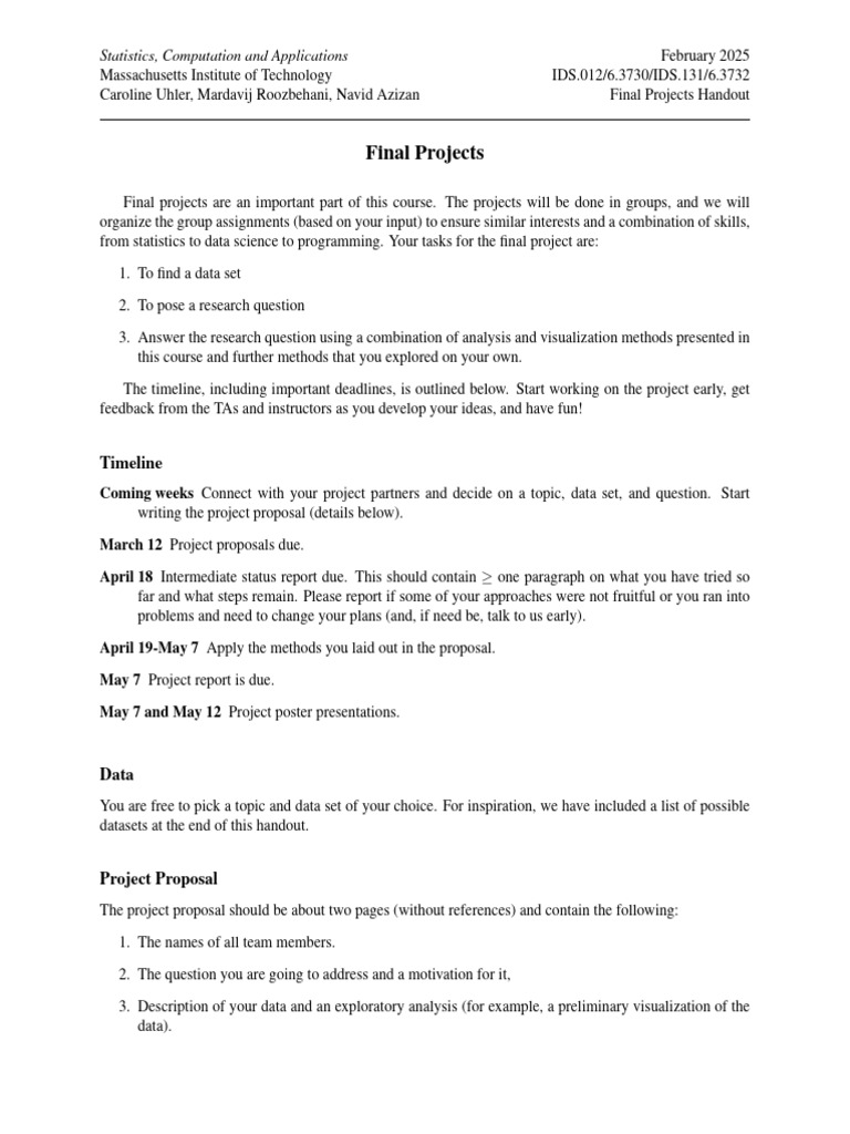 Final Project Guidelines for Data Science | PDF | Data
