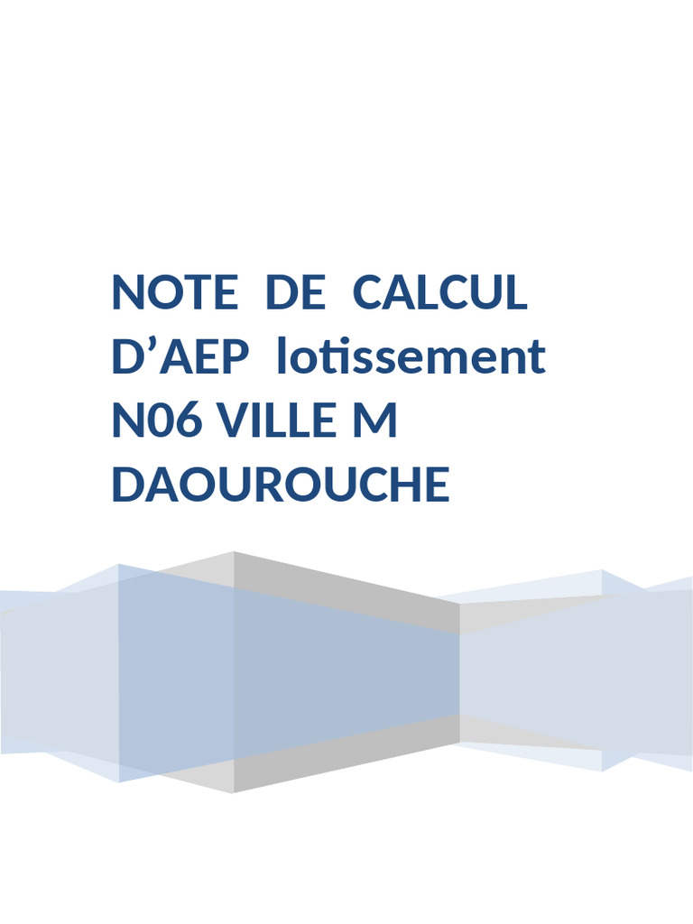 Calcul AEP Lotissement N06 Ville M | PDF | Génie chimique | Ingénierie ...